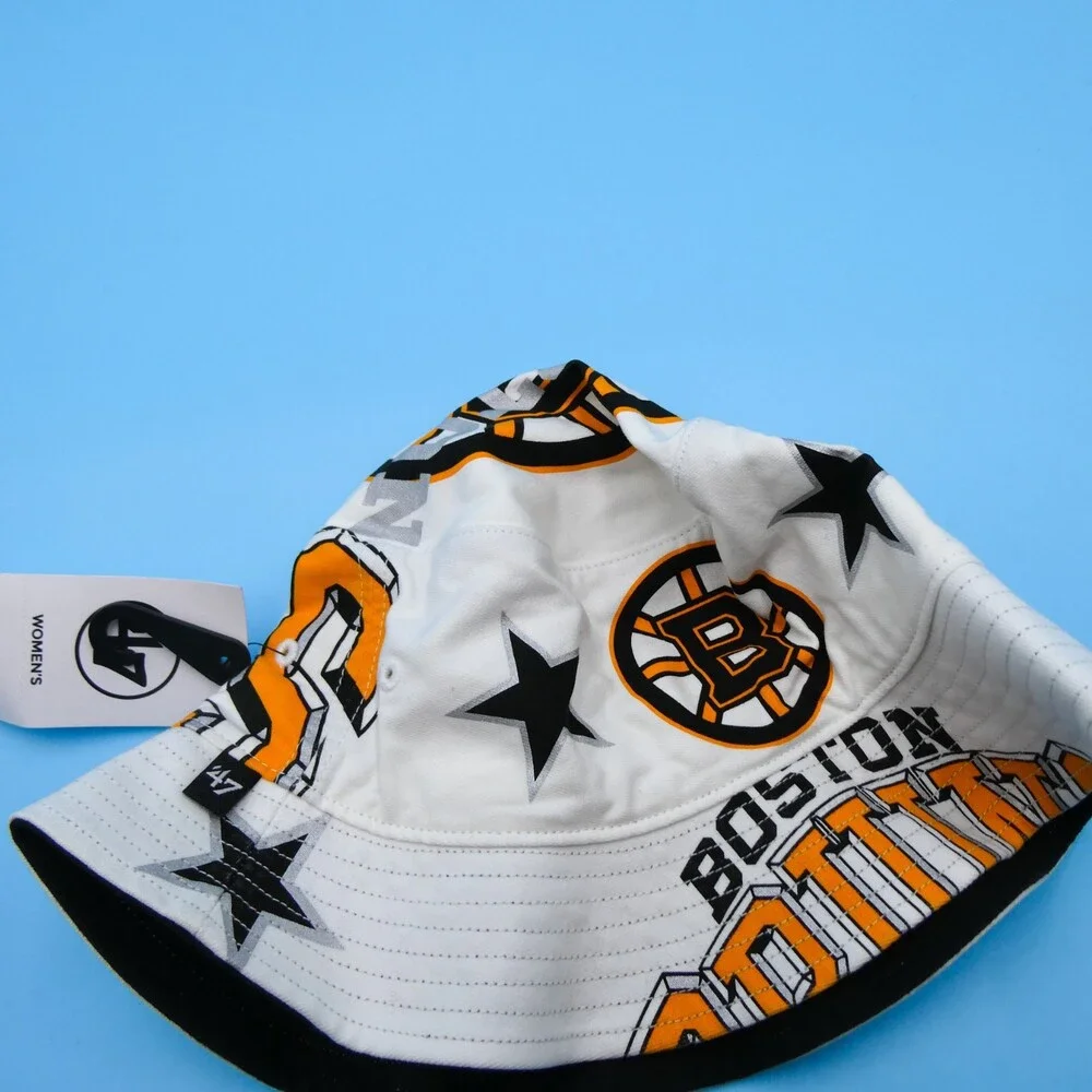 '47 Brand Boston Bruins Bucket Hat Womens One Size Adult White Basketball NBA‎